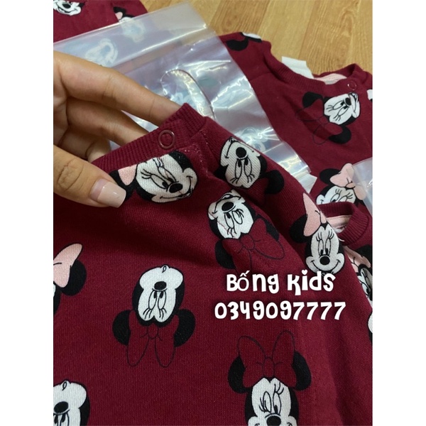 Bộ Nỉ Sơ Sinh Bé Gái Mickey&amp;Minnie Đỏ Mận HaM