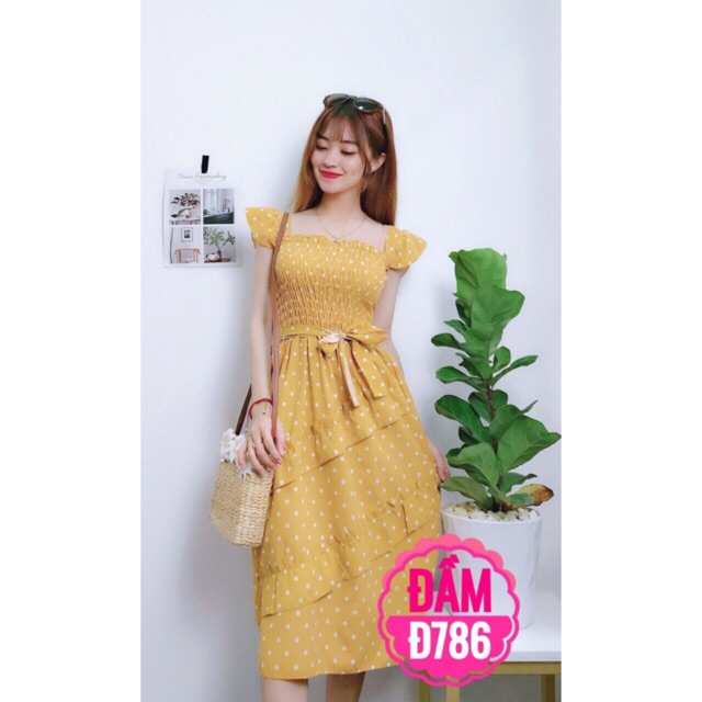 Đầm tầng maxi thắt nơ eo HÌNH THẬT 100%
