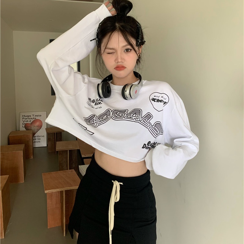 Áo Croptop Tay Dài Thời Trang Đường Phố Cá Tính Cho Nữ