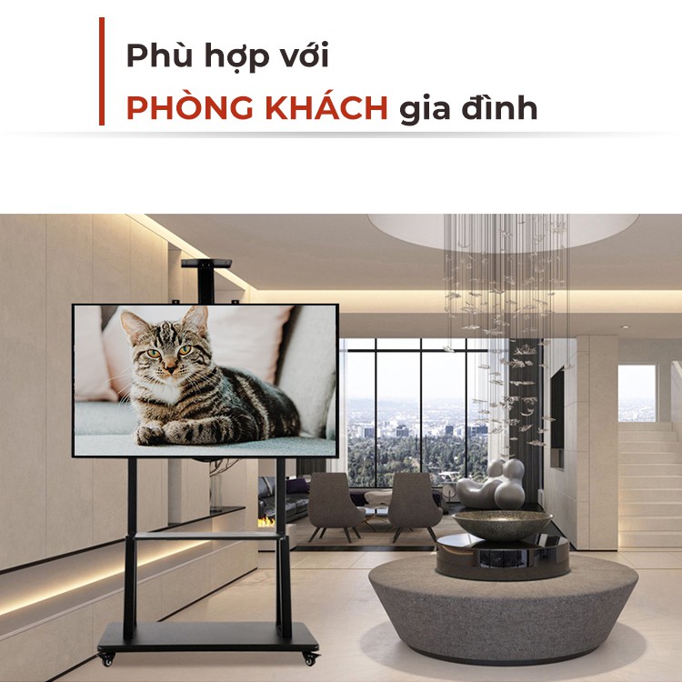 Giá Treo Tivi Siêu Tải Trọng Bánh Xe, Loại Cột Kệ Treo Tivi Hai Tầng Từ  32 - 75 Inch Có Khay Camera Kết Hợp Chỗ Để CPU