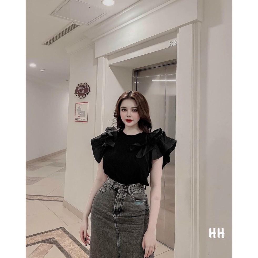 ICO - Áo phông TAY BÈO trơn hai màu ĐEN - TRẮNG VAV LUXURY