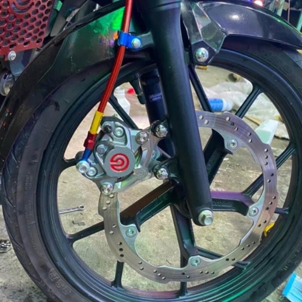 TẶNG 2 ỐC SALAYA &amp; 1 ỐC DẦU - Heo Dầu Trước Brcmbe LOGO ĐỎ LỚN 2piston đối xứng gắn Tất Cả xe đi đĩa size ZIN theo xe