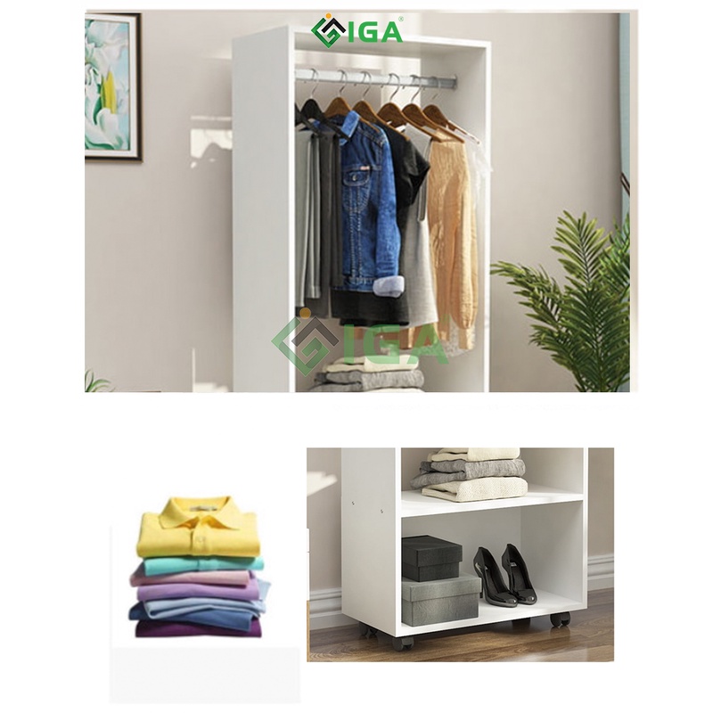 Tủ quần áo gỗ IGA có bánh xe 360 di động tiện lợi - GP200