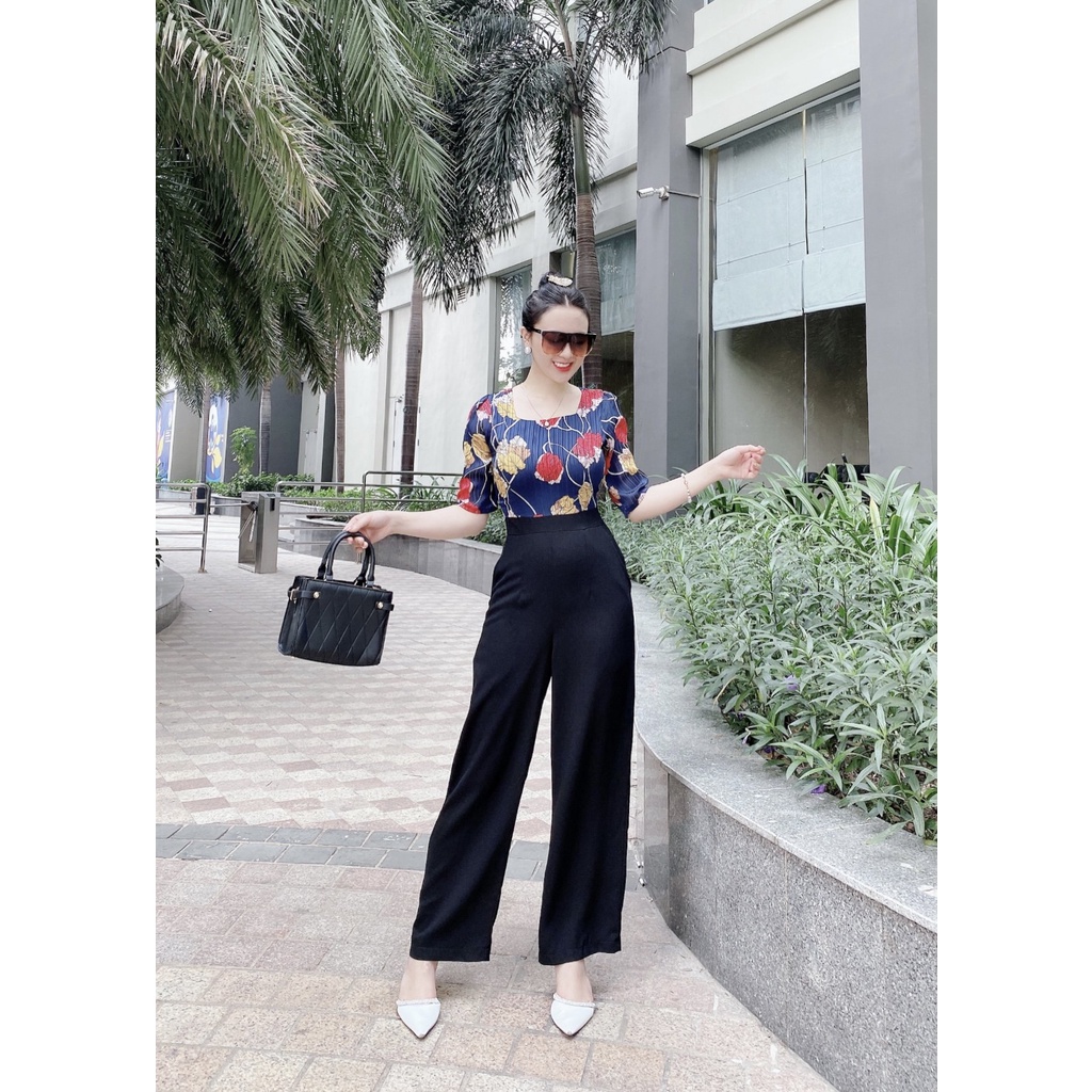 Set công sở Jumpsuit áo lụa hoa quần đen Tyfashion S1285 full size smlxlxxl