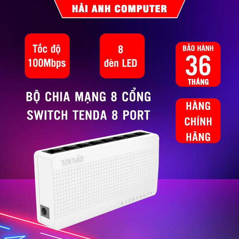 Bộ chia mạng 8 cổng Switch Tenda 8 Port | Tốc độ 100Mbps - Hàng chính hãng