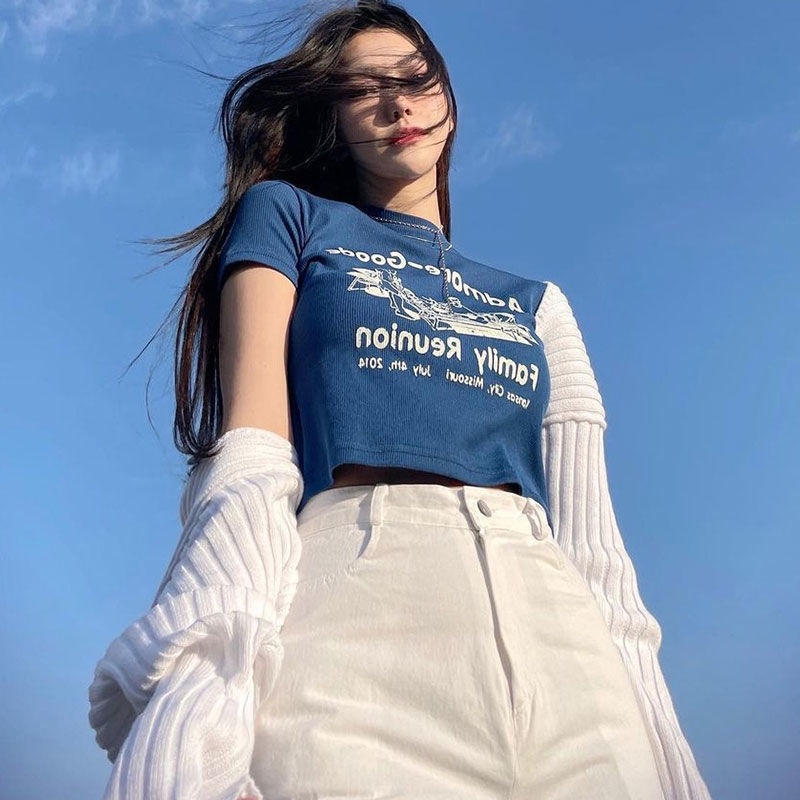 Áo Thun Ngắn Tay Phong Cách Retro Thời Trang Mùa Hè Cho Nữ