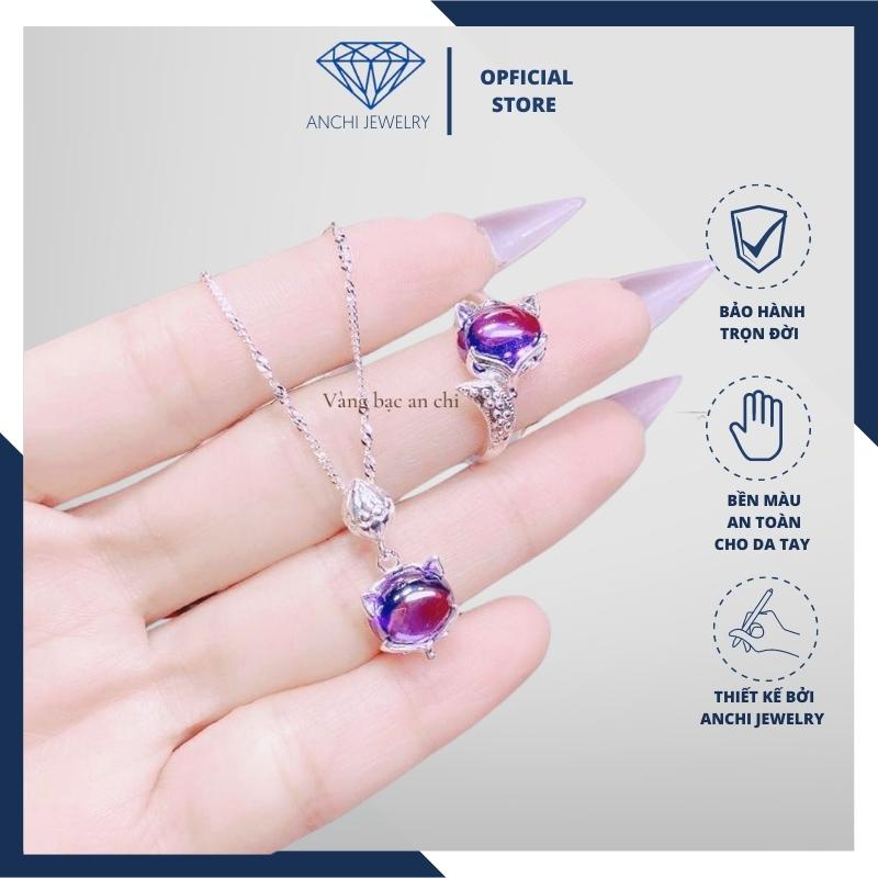 Combo Dây chuyền , nhẫn hồ ly đính đá phong thủy, chuẩn bạc ta sáng đẹp không xỉn màu, Anchi jewelry