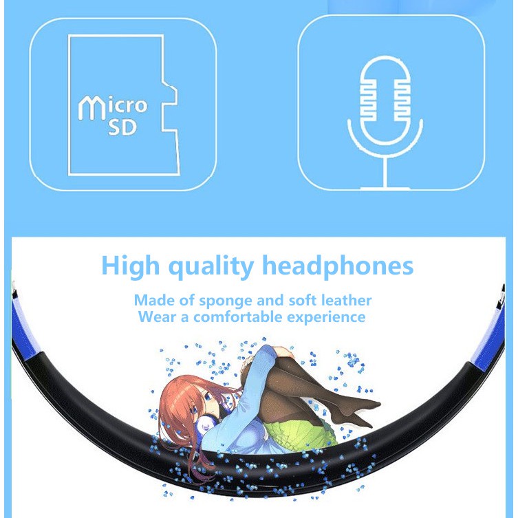 Tai nghe chụp tai bluetooth 5.0 họa tiết anime Nhật Bản Nakano Miku hóa trang dành cho điện thoại