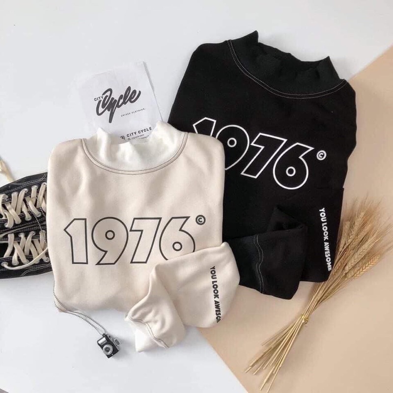 Áo Nỉ Sweater 1979 Cổ Cao 3 Phân Form To Rộng <65kg Chất Nỉ Ngoại Unisex Nam Nữ