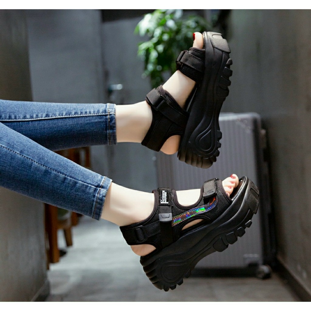 Sandal học sinh ulzzang đế độn 6p tăng chiều cao viền óng ánh_sẵn hàng