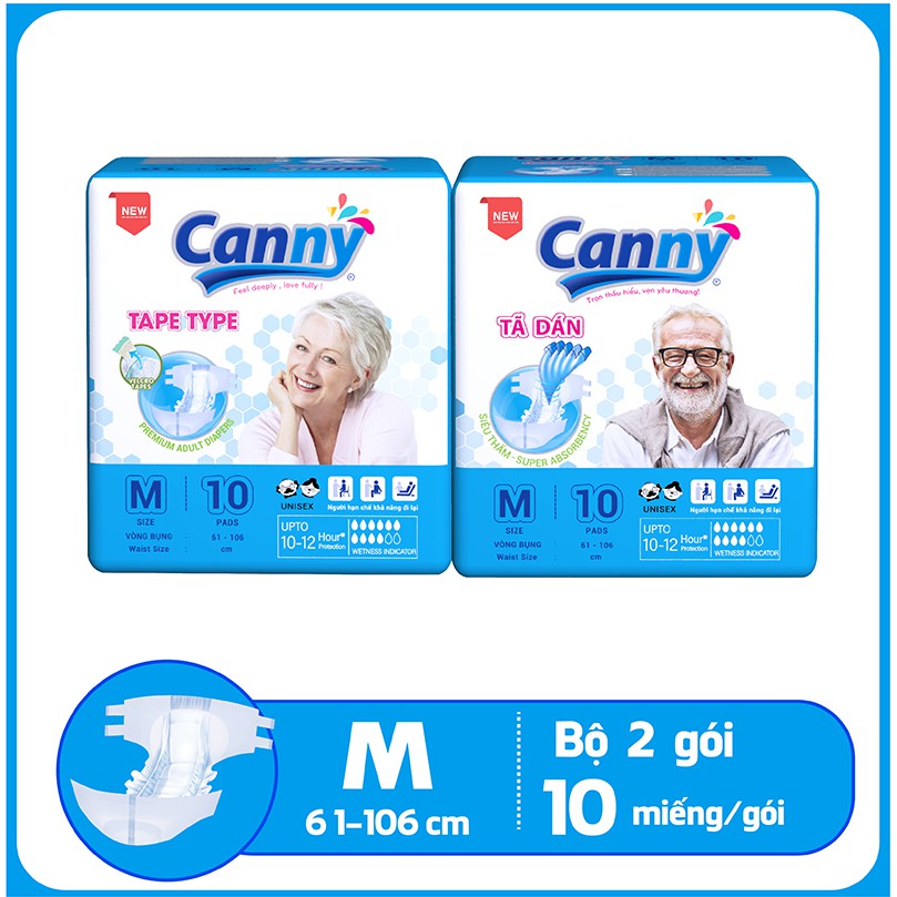 Bộ 2 gói Tã dán người lớn siêu thấm CANNY size M10 miếng/gói