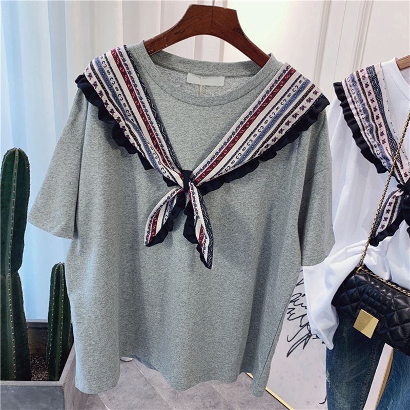 SUXI Áo Thun Tay Ngắn Vải Cotton Phối Dây Thắt Thời Trang Mùa Hè Cho Nữ