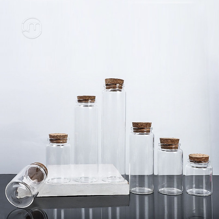 3*10cm- Ống thủy tinh nút bần, cổ thắt, đựng mỹ-dược-thực phẩm,...