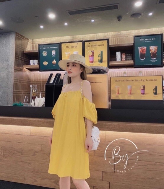 FEESHIP Váy 2 dây trễ vai trơn 3 màu chất đũi hót hít | BigBuy360 - bigbuy360.vn