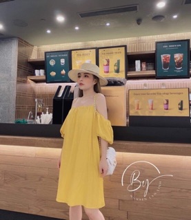 Váy 2 dây trễ vai trơn 3 màu chất đũi