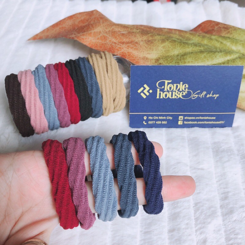 Thun cột tóc hoạ tiết gợn sóng xinh xắn