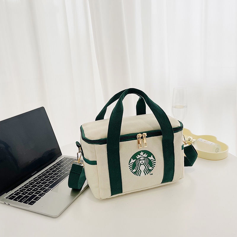 Túi Tote Vải Bạt Cỡ Lớn In Hình Starbucks Đựng Mỹ Phẩm Chất Lượng Cao Cho Học Sinh