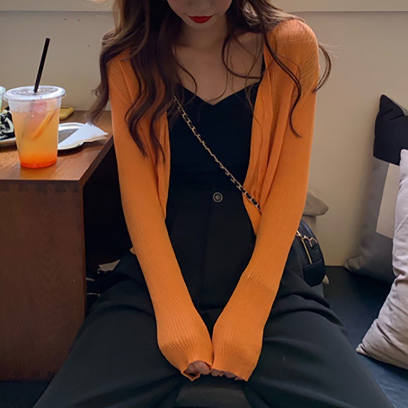 Áo Khoác Cardigan Dệt Kim Mỏng Tay Dài Cổ Chữ V Thiết Kế Đơn Giản Cho Nữ | BigBuy360 - bigbuy360.vn