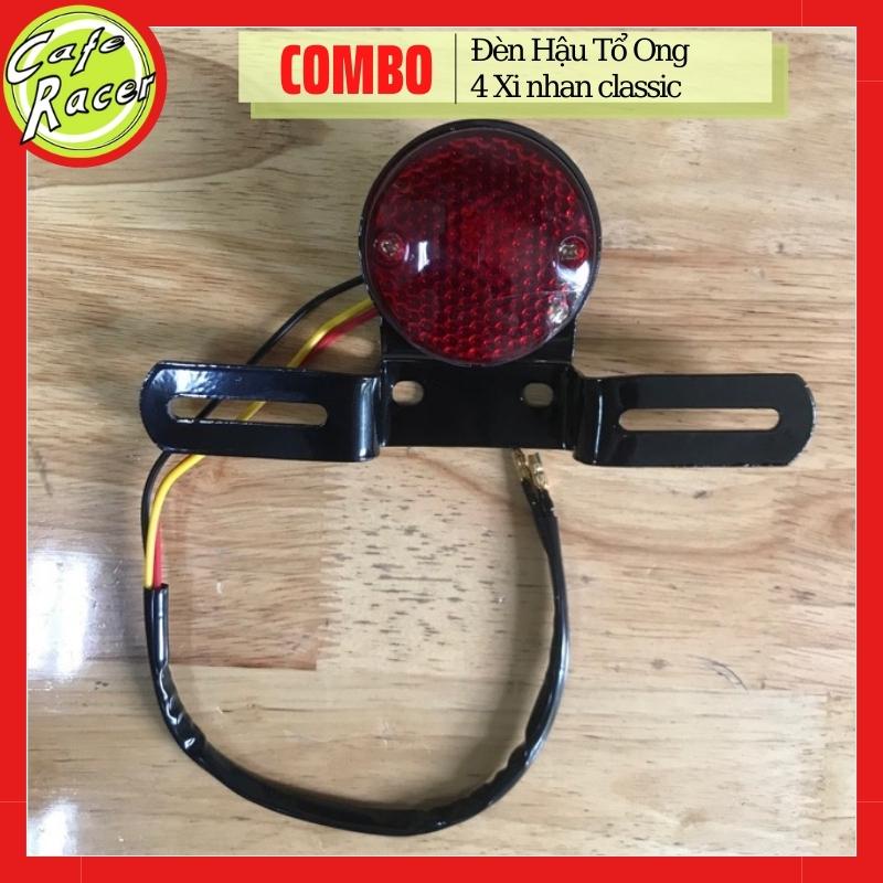 Set phụ tùng gồm đèn hậu tổ ong và 4 xi nhan classic loại bé cho Win 67 Wolf độ xe CAFE RACER Tracker