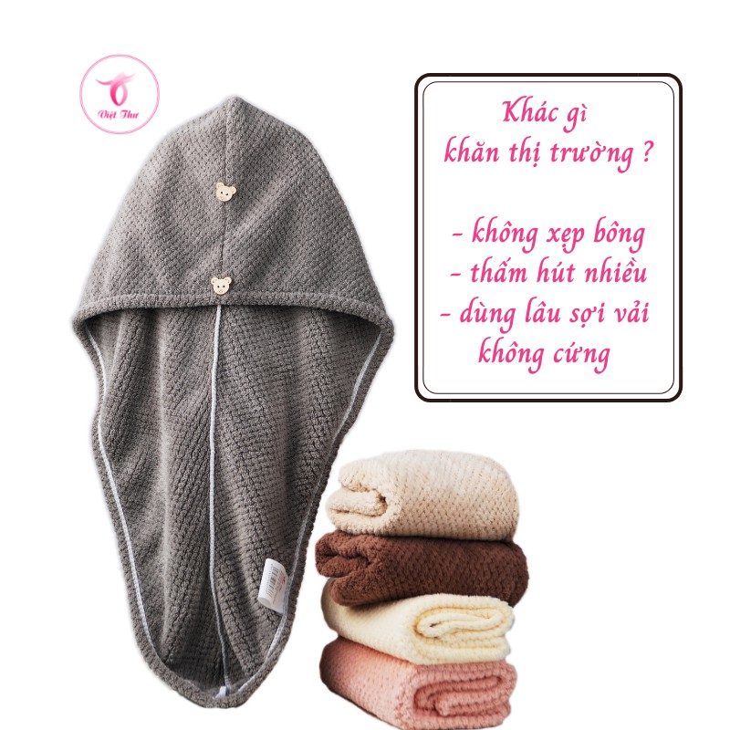 Khăn ủ tóc nhanh khô VIỆT THƯ, khăn quấn tóc MICROFIBER 1 lớp dày, siêu mềm, siêu thấm, 25x65cm, 80g