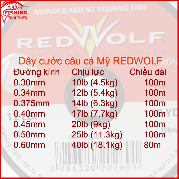 Dây cước câu cá Mỹ Redwolf