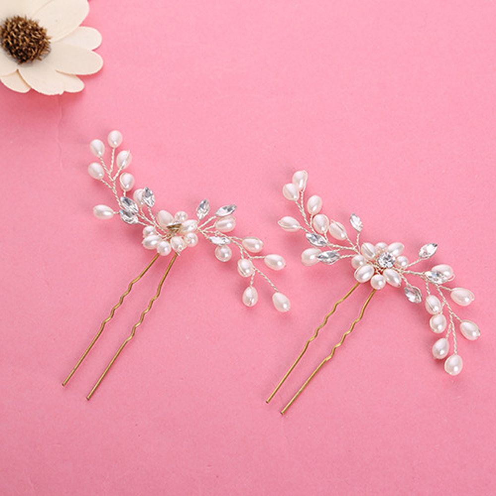 Trâm Cài Tóc Hình Lá Đính Ngọc Trai Nhân Tạo Thời Trang Dành Cho Cô Dâu|Làm Bằng Tay|Hình Dạng Hoa