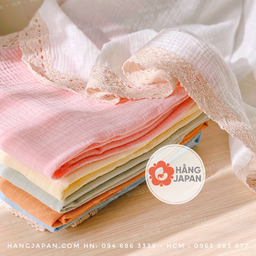 Chăn xô thêu viền ren chất liệu sợi muslim siêu đẹp cho bé kích thước 1.2*1.2m