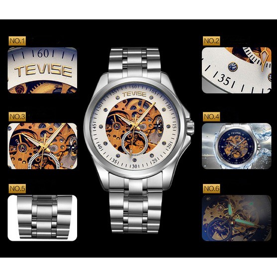 Đồng hồ cơ nam lộ máy 2 mặt cao cấp Tevise 8377