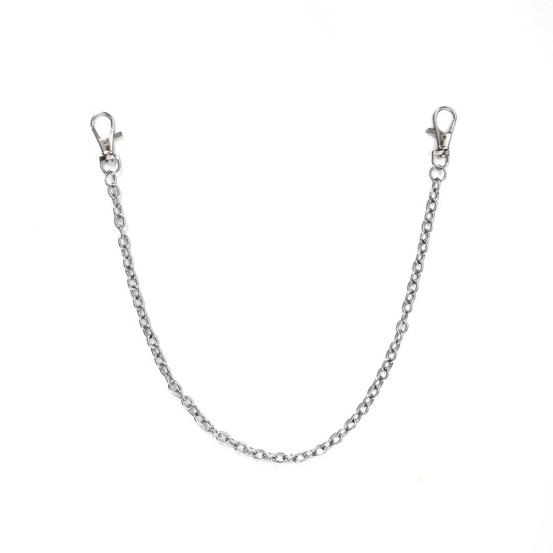 Thắt lưng hai hàng lỗ màu đen phối dây xích kim loại phong cách retro Hàn Quốc 19534