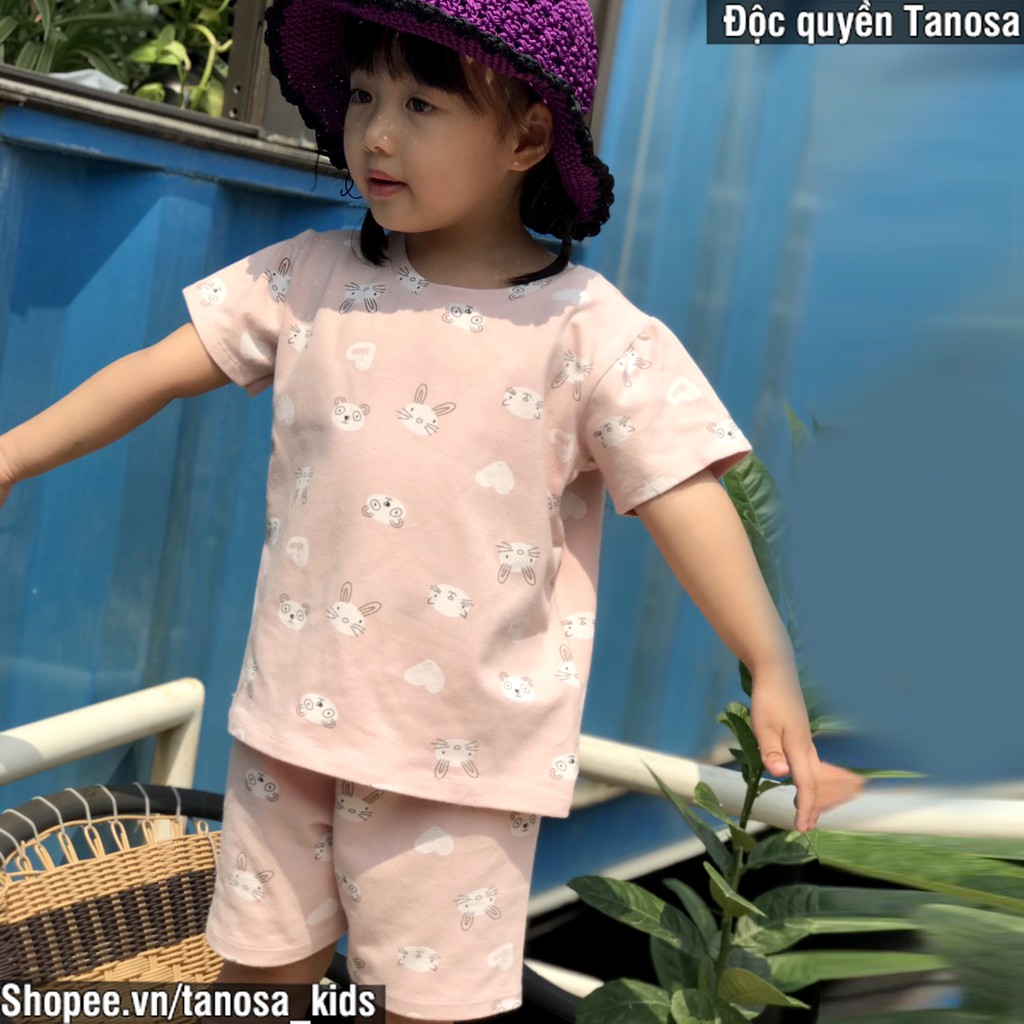 Bộ Cộc Tay Cho Bé Gái Vải Cotton, Quần Áo Trẻ Em Đồ Bộ Cho Bé Mặc Nhà Mùa Hè Họa Tiết Thỏ Gấu Tanosa Kids