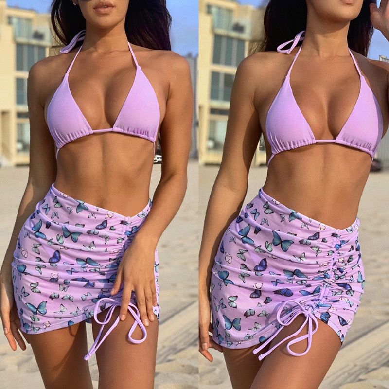 Bộ Đồ Bơi Bikini 3 Mảnh Kiểu Lưới In Hình Bướm Quyến Rũ Cho Nữ