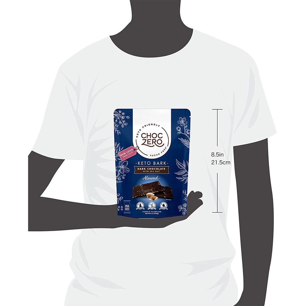 TÚI SOCOLA ĐEN BỌC HẠNH NHÂN ChocZero's Dark Chocolate Almond Keto Bark, Sugar Free, Low Carb, 170g