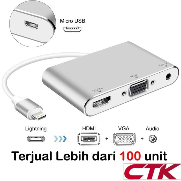 Apple Dây Cáp Chuyển Đổi Cổng Lightning Sang Hdmi Vga & Audio Cho Iphone