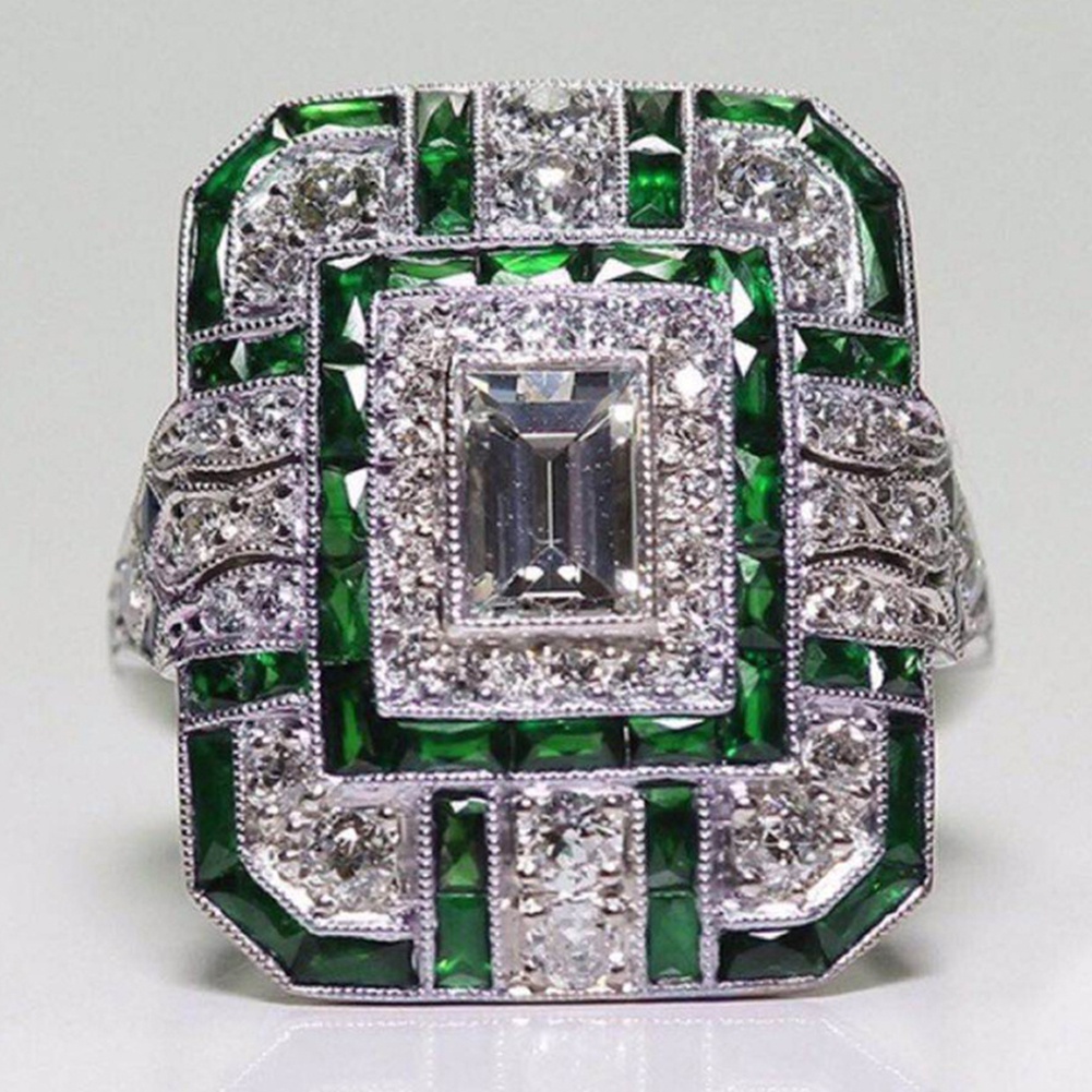 Nhẫn Đính Hôn Khảm Đá Zircon Hình Vuông Phong Cách Retro Cho Nữ