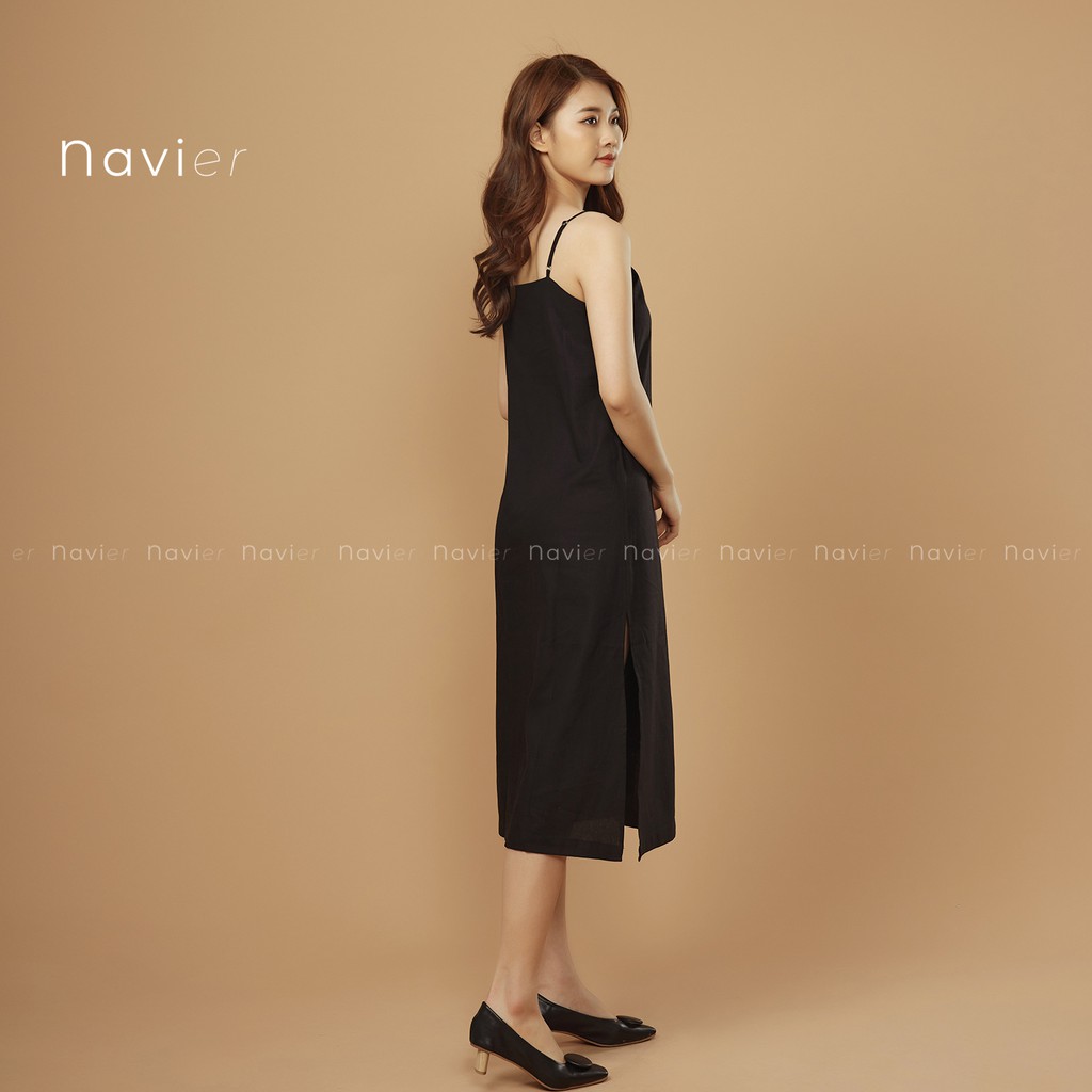 VÁY 2 DÂY DÀI SUÔNG XẺ TÀ HAI BÊN - ĐẦM HAI DÂY XUÔNG MAXI - LINEN CAMISOLE DRESS D01 NAVIER | BigBuy360 - bigbuy360.vn