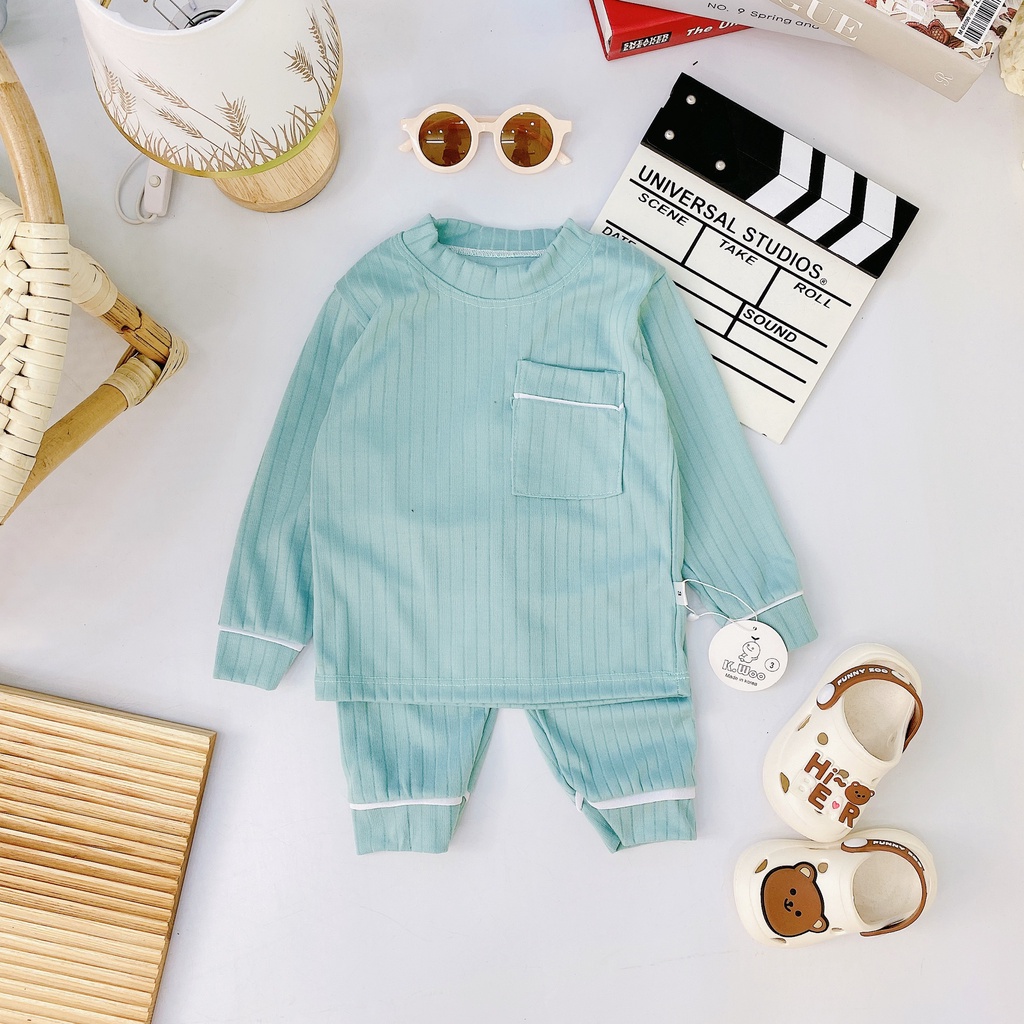 Bộ dài tay thu đông cao cấp cho bé trai bé gái sơ sinh 6-16kg, vải len tăm xuất xịn nhiều màu xinh - BO81