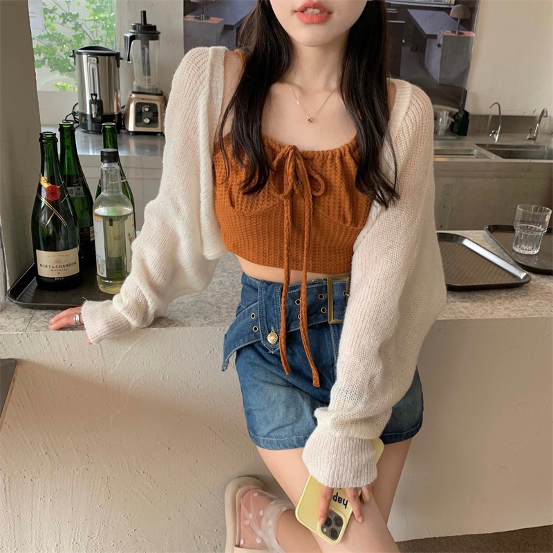 QADCOL Áo hai dây Gợi Cảm + Khăn Choàng Bên Ngoài (Lối Riêng Lẻ)