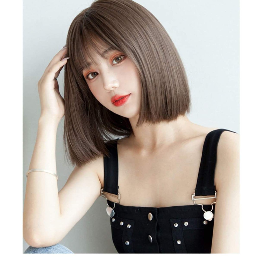 Tóc giả nữ nguyên đầu cup ngắn, tóc vic mái thưa bộ cả đầu mái thưa hàn quốc 3111