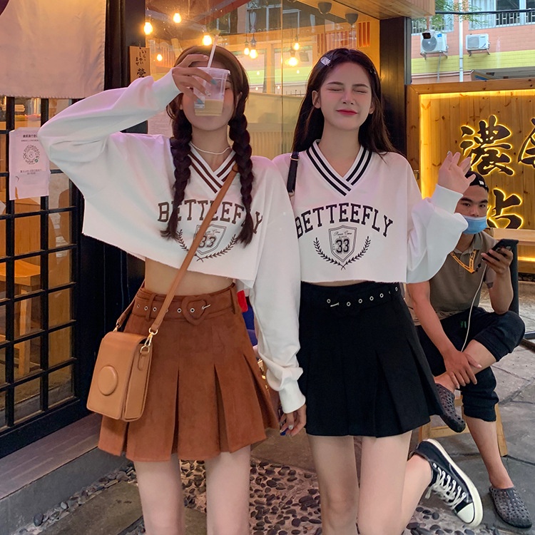 Áo croptop form rộng dài tay Hàn Quốc, Áo croptop nữ cổ tim ulzzang CT33 - Maoshop