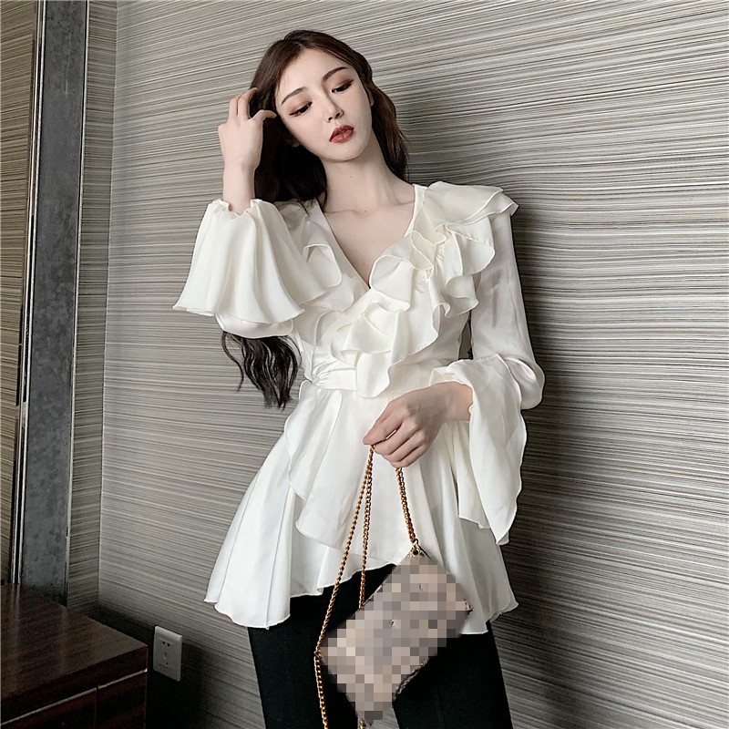 Áo satin vạt chéo bèo cổ