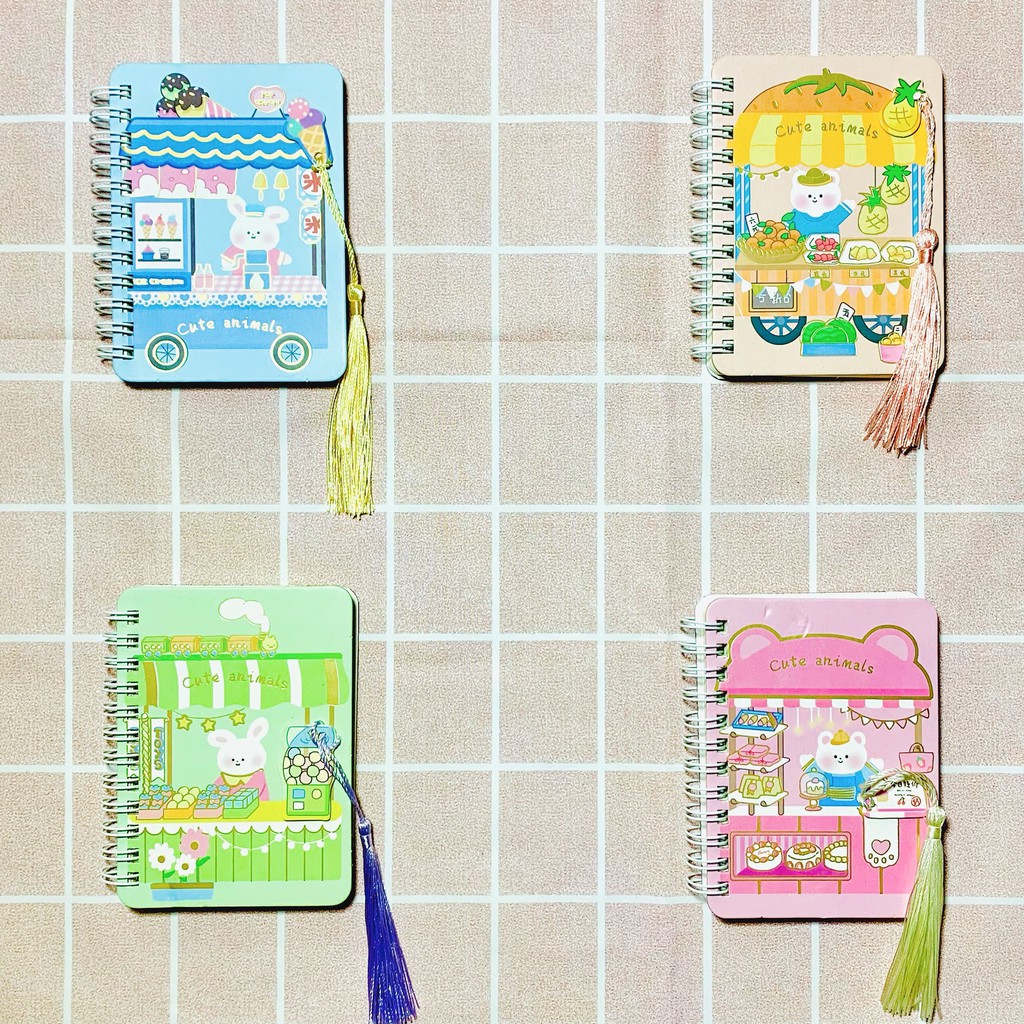 Sổ tay lò xo dễ thương nhiều màu kèm dây tua rua cổ điển