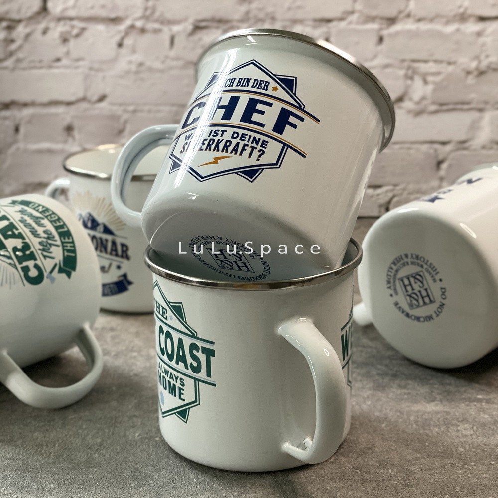 [CÓ SẴN]Cốc Cà Phê Sắt Tráng Men Phong Cách Cổ Điển Ly Dã Ngoại Du Lịch 500ml