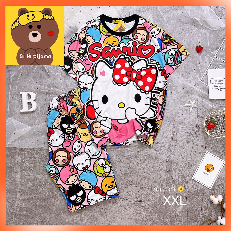 Đồ Bộ Pijama Thun Lạnh 3D Cao Cấp Tay Ngắn Quần Lửng XXL 60-80KG Họa Tiết Hoạt Hình Dễ Thương