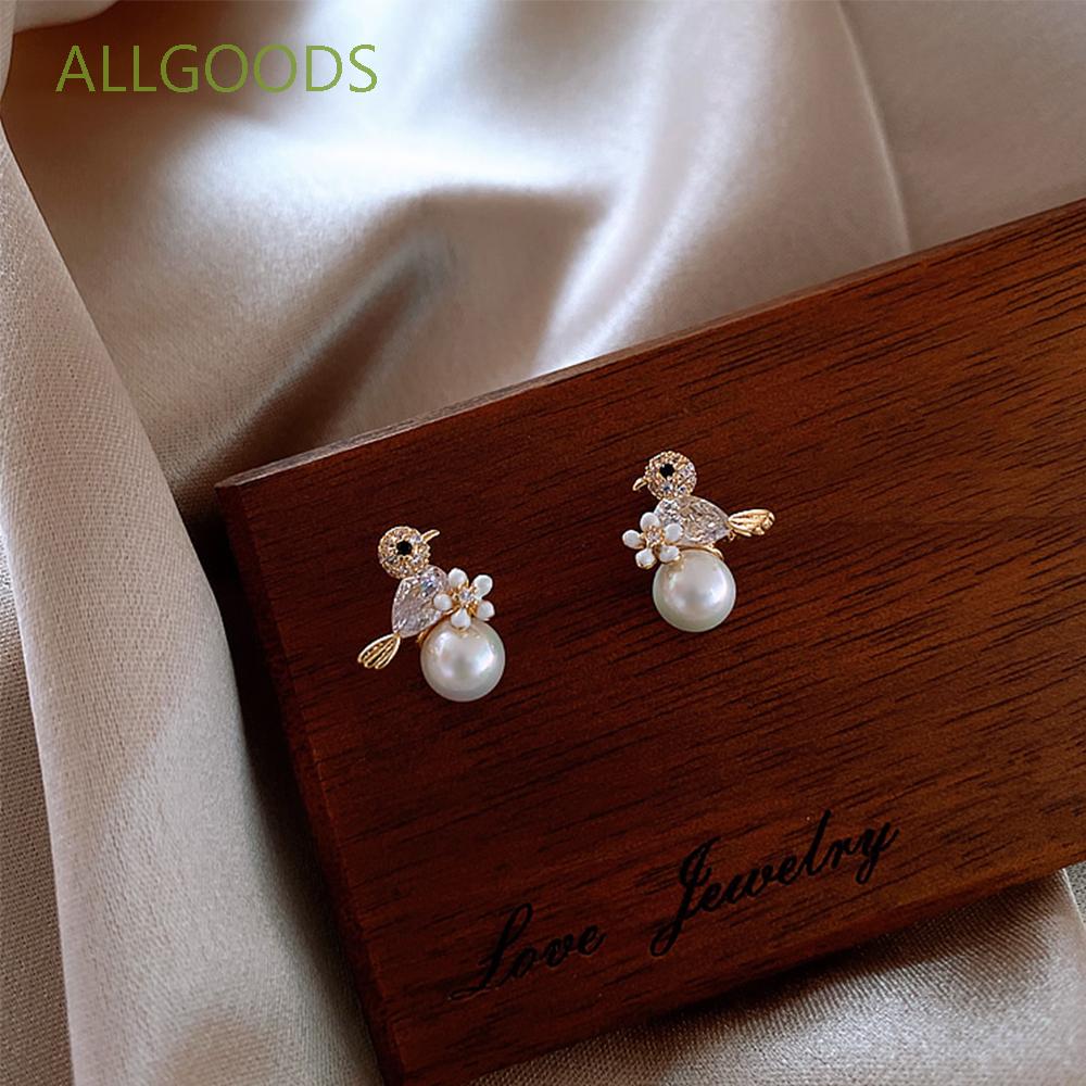 ALLGOODS Ladies Bird Earrings Female Pearl Bird Stud Earrings Women Elegant Trend Gifts Exquisite Temperament Fashion Jewelry