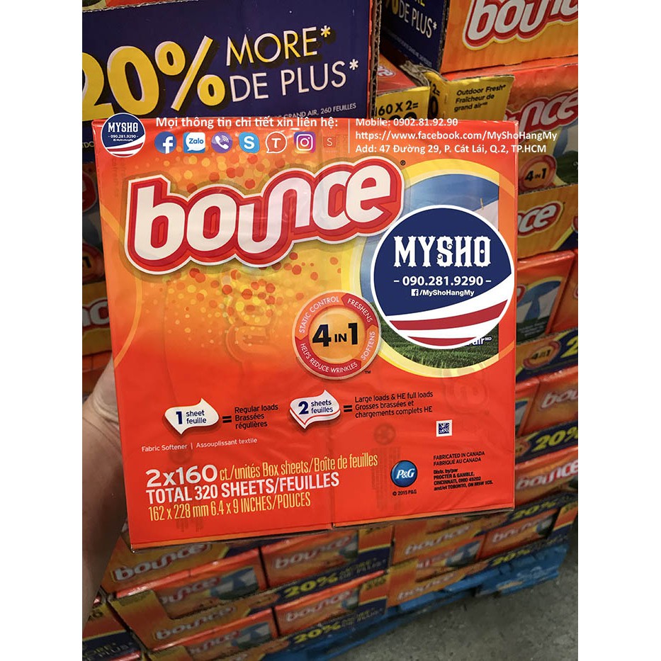 Khăn giấy thơm BOUNCE - FABRIC SOFTENER (1 hộp 160 tờ)