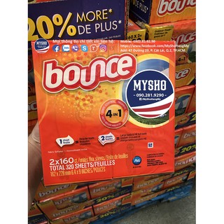 Khăn giấy thơm từ Mỹ dùng sấy quần áo Bounce 160 tờ/hộp (1 lốc / gồm 2 hộp 320 tờ)