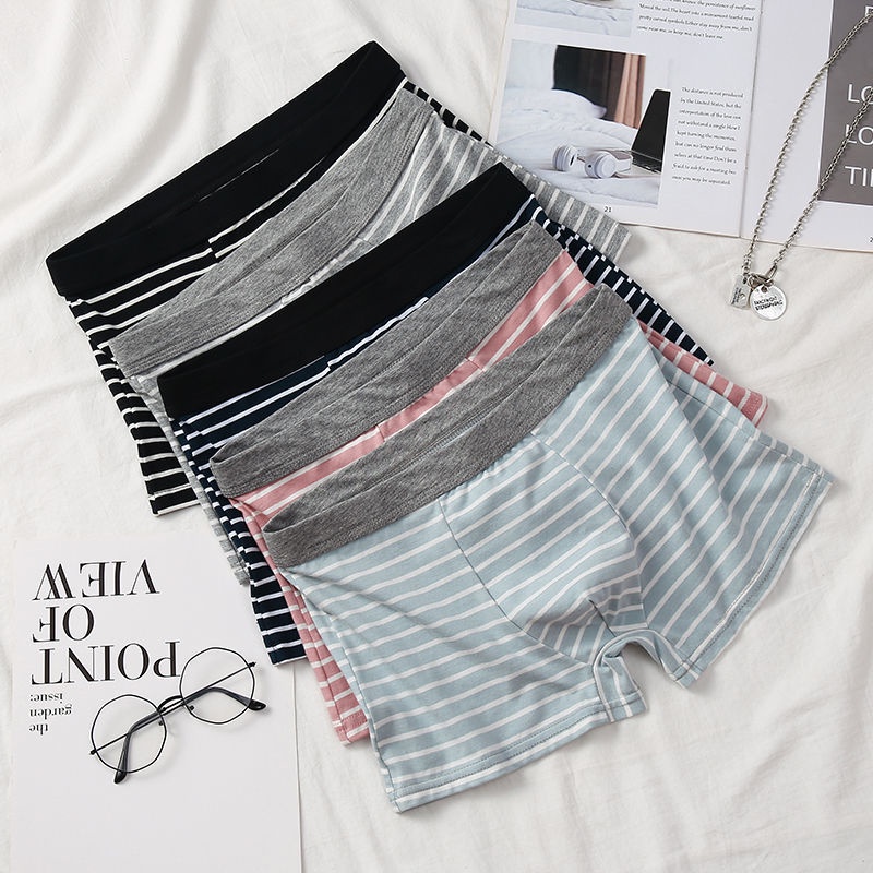 Bộ 4 Quần Lót Boxer Lưng Vừa Kẻ Sọc Thoáng Khí Cá Tính Cho Nam