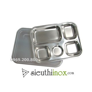 Khay cơm inox 5 ngăn kèm nắp nhựa, inox 304 Sài Gòn