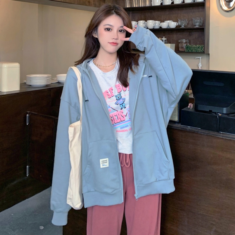 SUXI Áo khoác hoodie mỏng có khóa kéo tối giản cho nữ