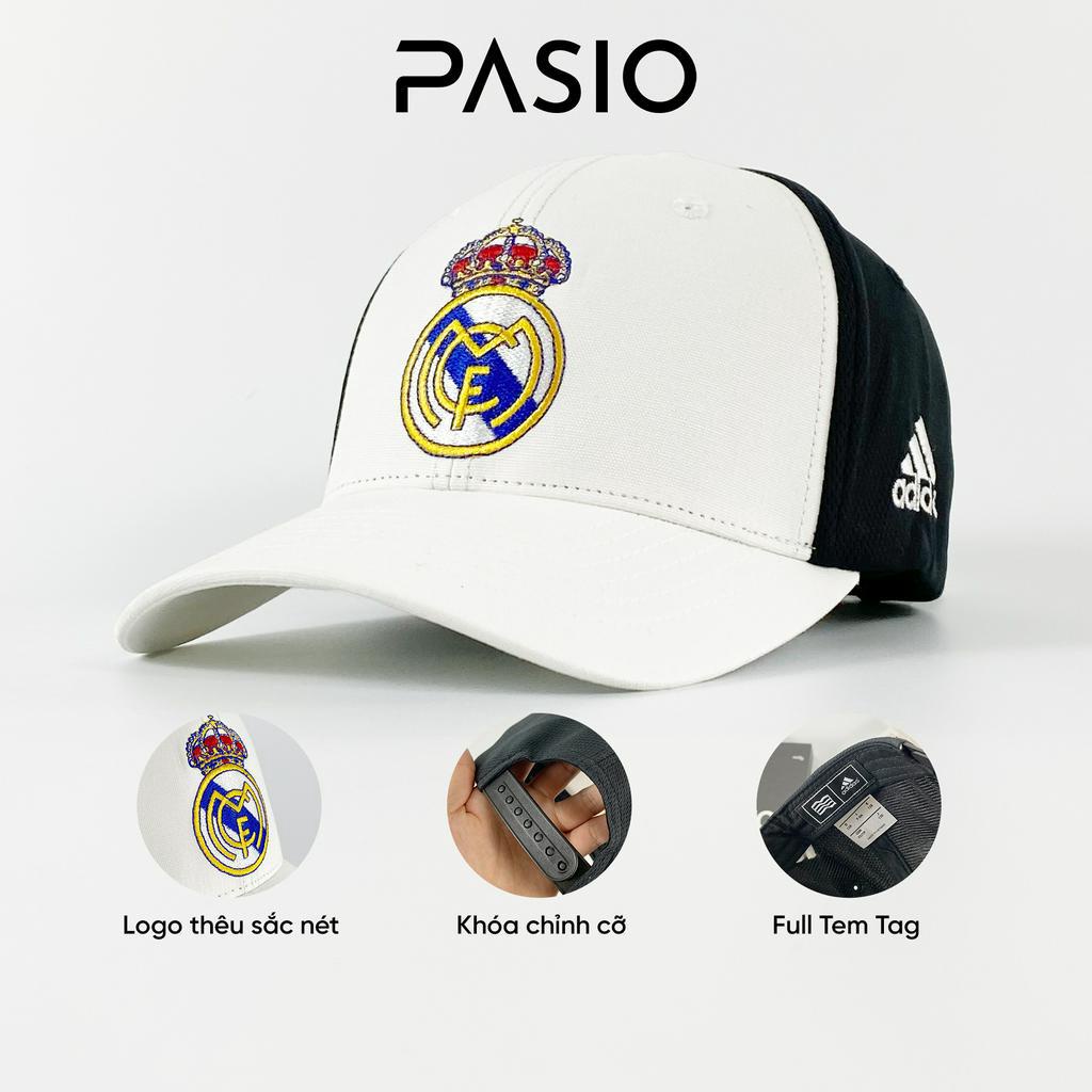 Mũ lưỡi trai bóng đá Real Madrid logo thêu vải cotton phối lưới khóa nhựa Full tem hãng  - PASIO